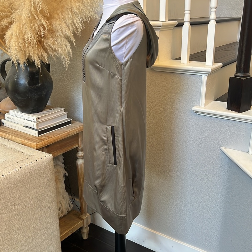 HANII Y. Hooded 100%  Silk Front Pockets Sleeveless Mini Dress Size 38 - Picture 4 of 8